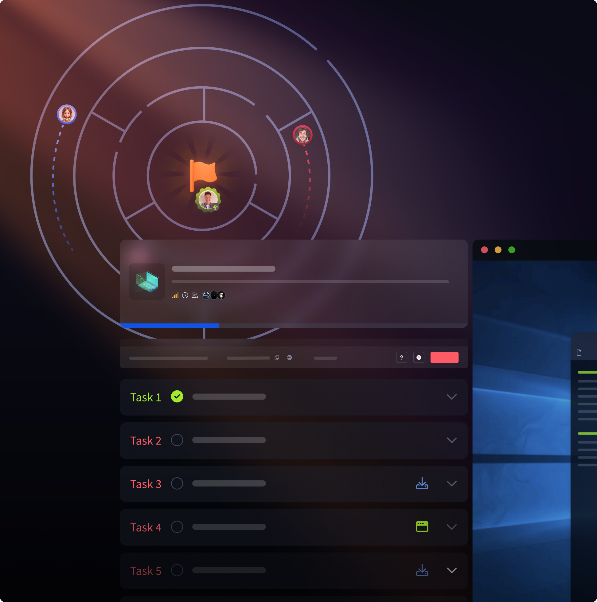 Tailored CTF room with task progress and competition radar.